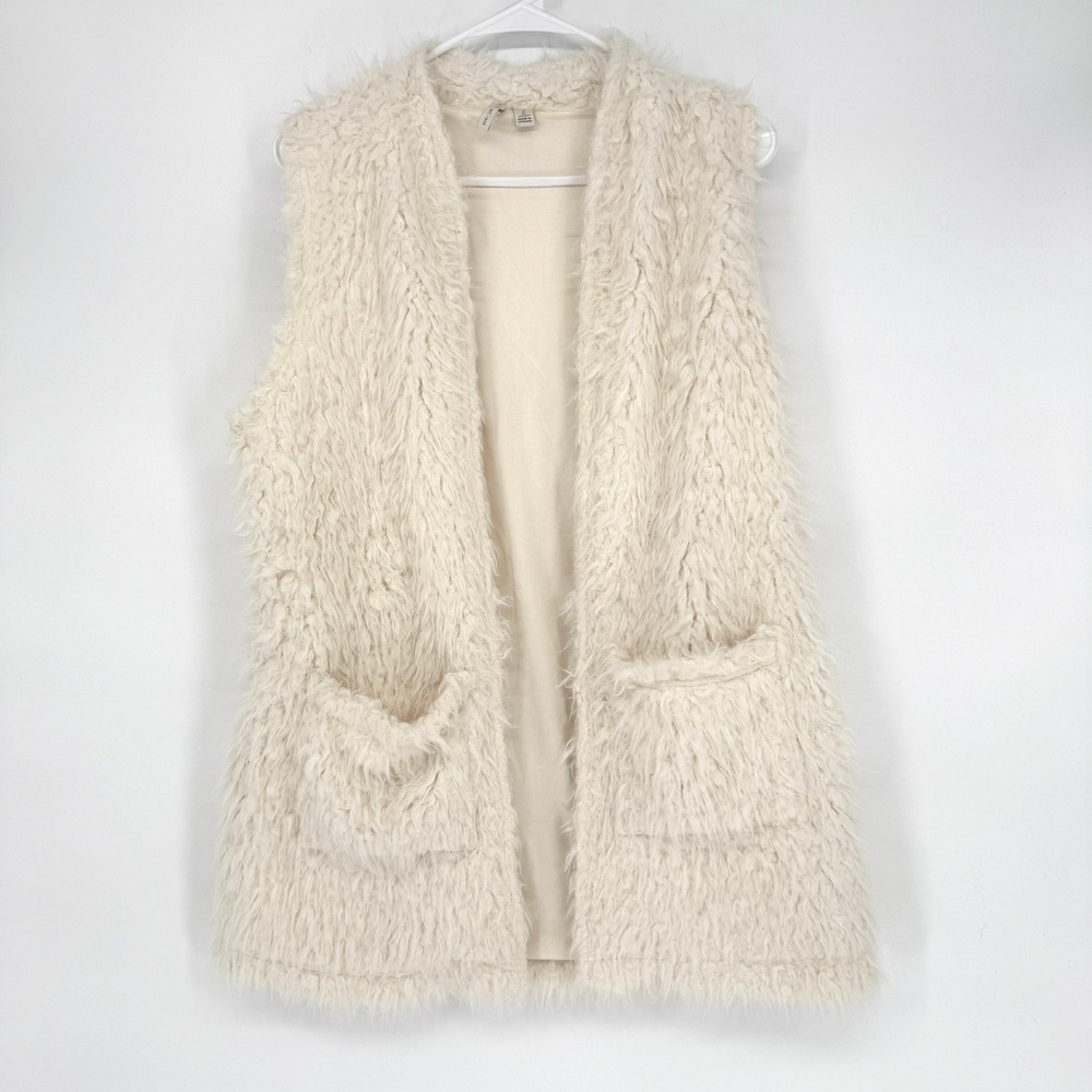 Cato Cream Shaggy Faux Fur Vest S Sleeveless Open Front Pockets Boho Festival‎